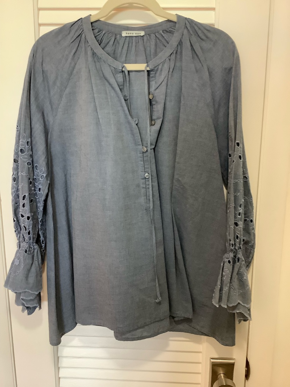 Hannah San Soft Blue Embroidered Sleeve Blouse